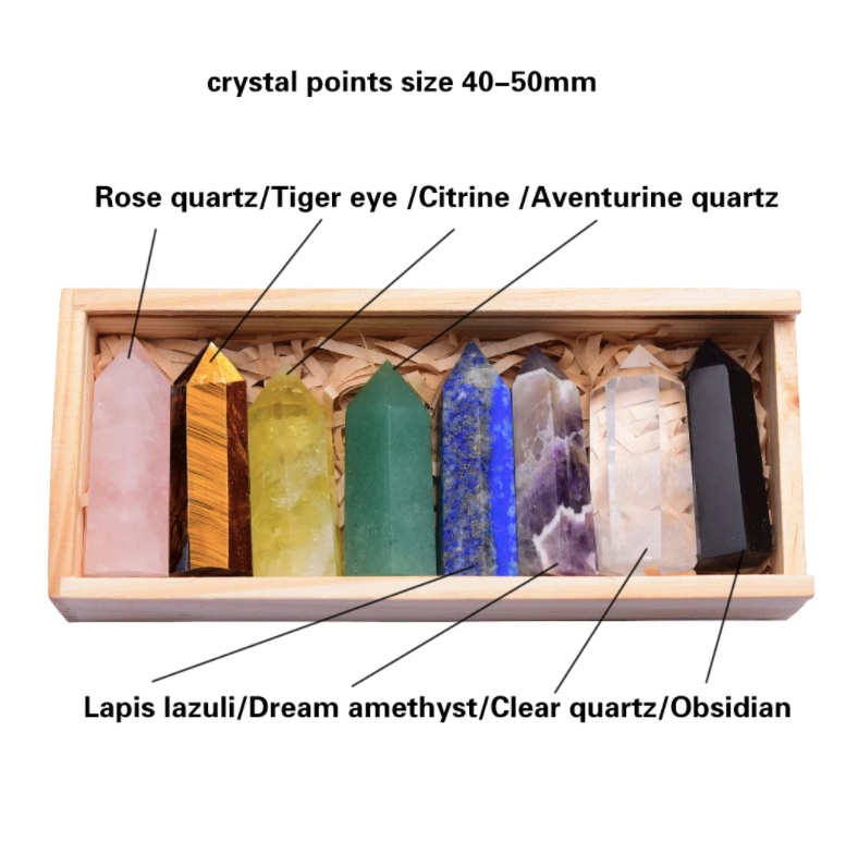 8 Pcs Crystal Wand with Wooden Box