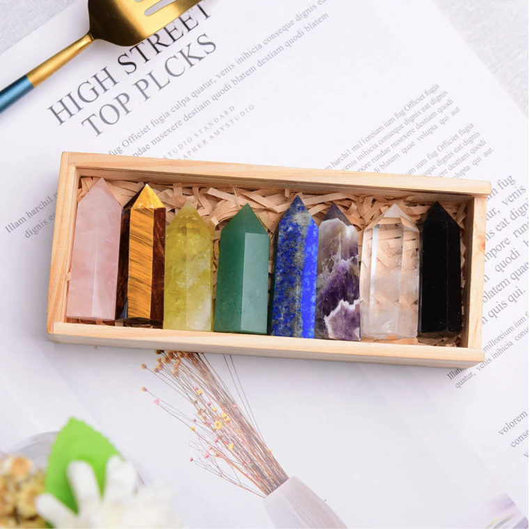8 Pcs Crystal Wand with Wooden Box