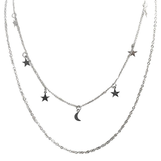 Star & Moon Layered Necklace: Silver