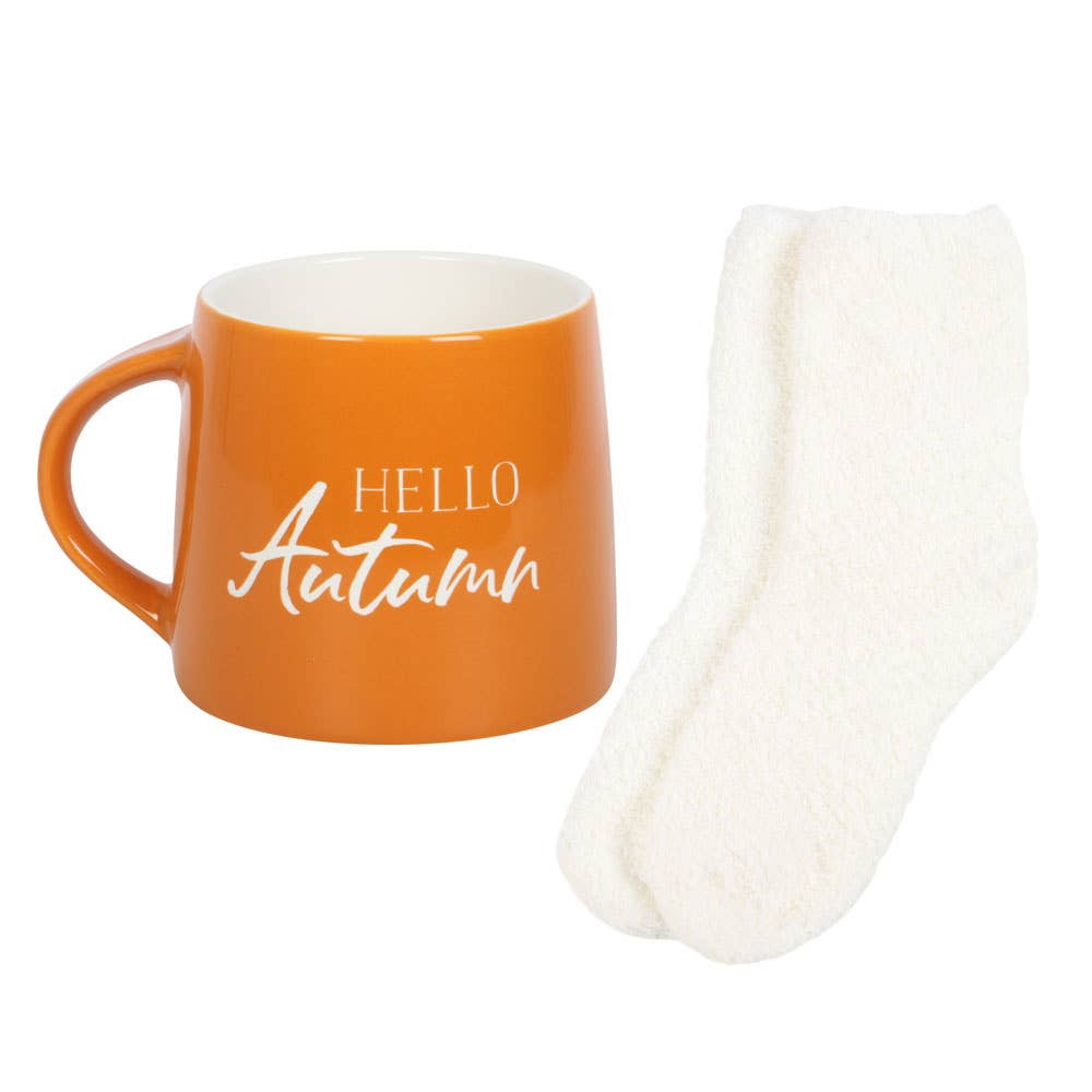 Hello Autumn Fall Mug and Socks Set