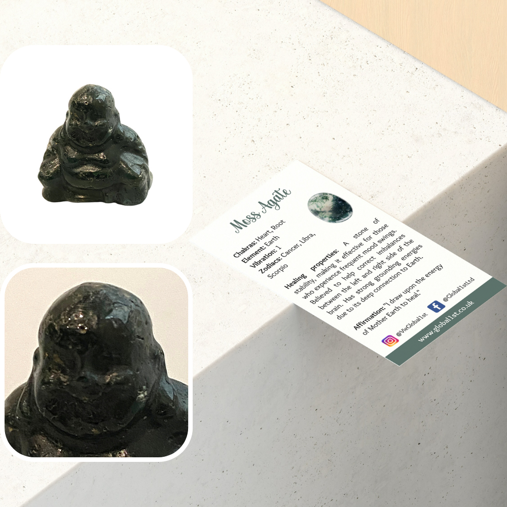 Gemstone Buddha, 2.5x2.5x1cm: Moss Agate