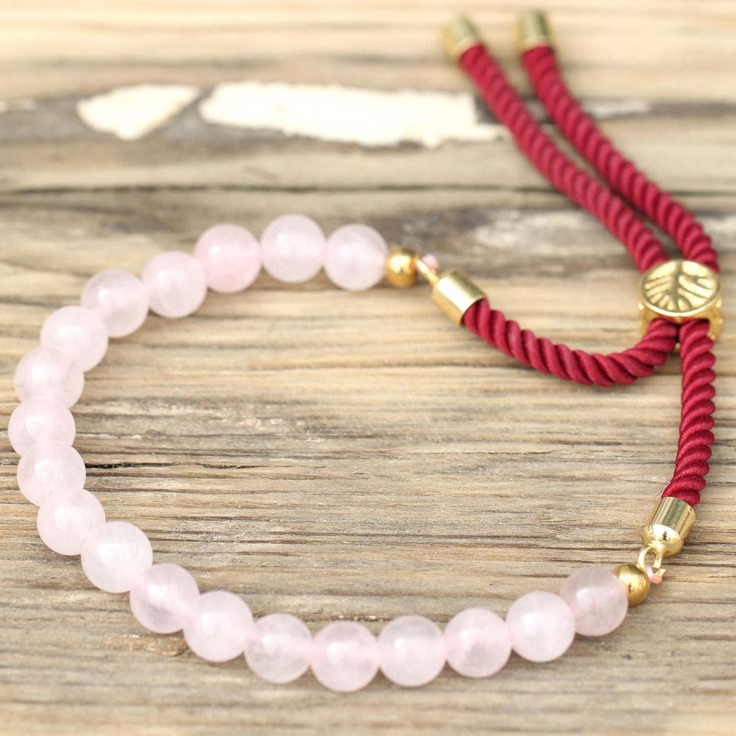 18K Gold Plated Gemstone String Bracelet - Rose Quartz