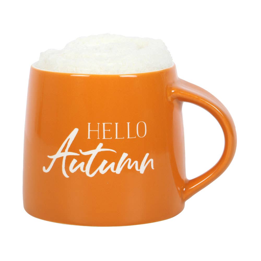 Hello Autumn Fall Mug and Socks Set