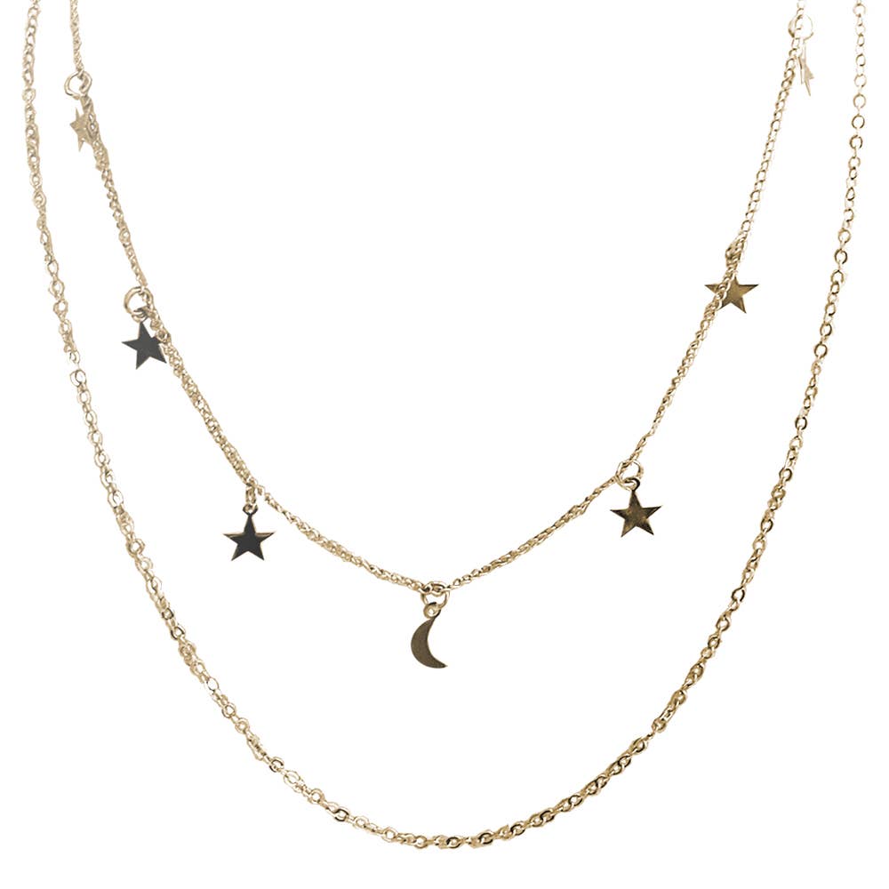 Star & Moon Layered Necklace: Gold