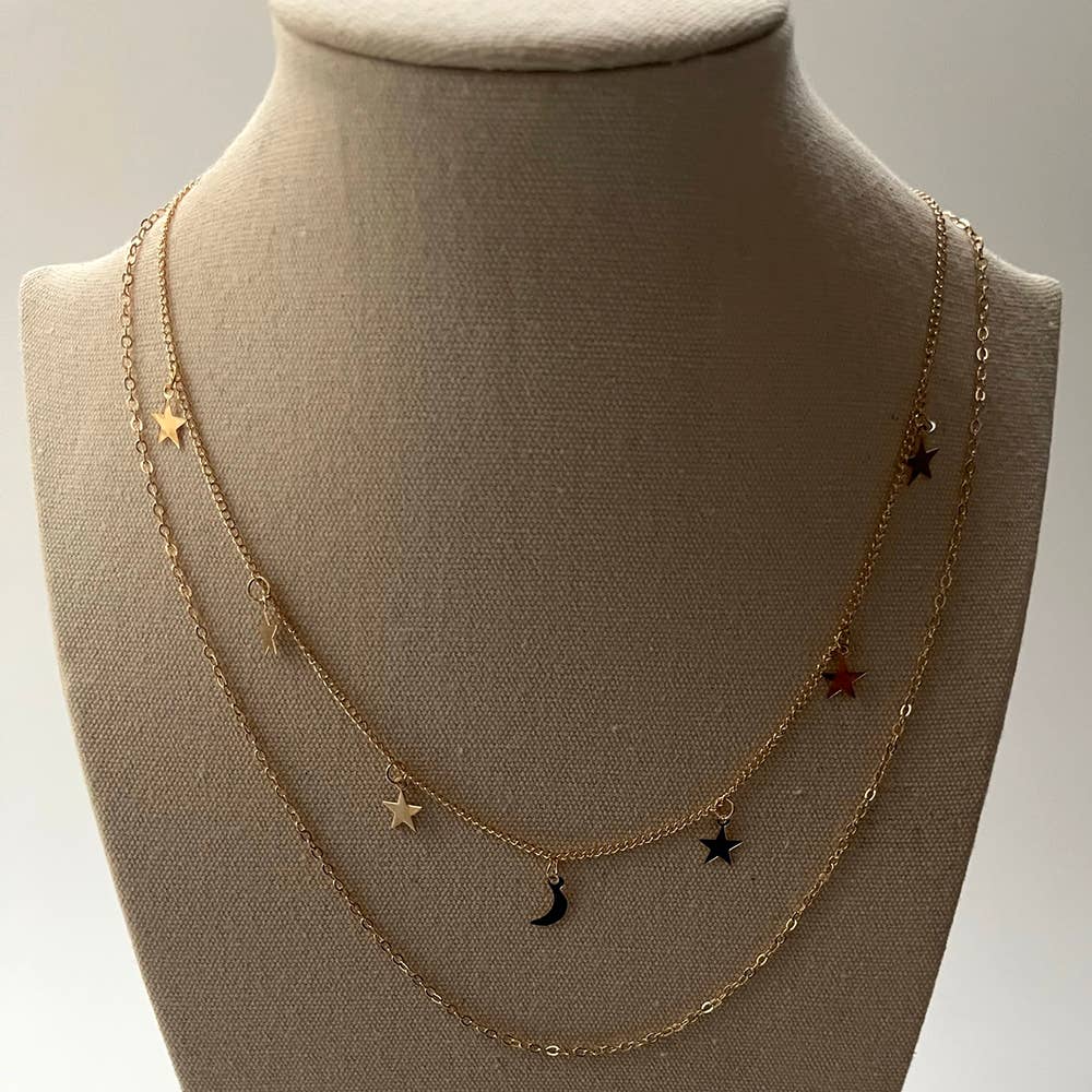 Star & Moon Layered Necklace: Gold