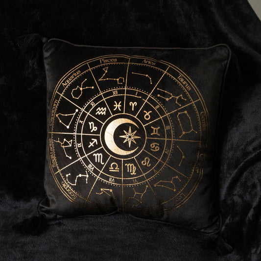 35cm Square Black Astrology Wheel Cushion