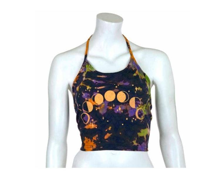 Moon Phases Design Halter Neck Top: Tie Dye