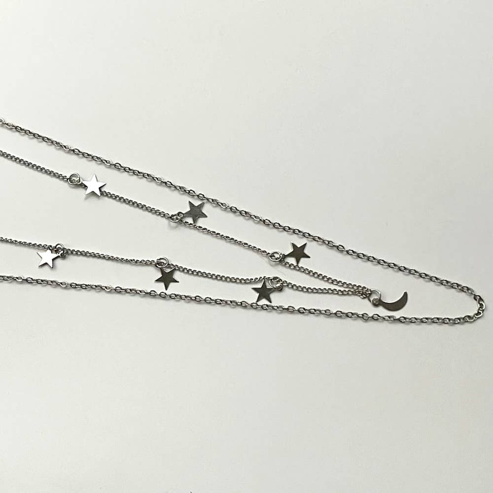 Star & Moon Layered Necklace: Silver