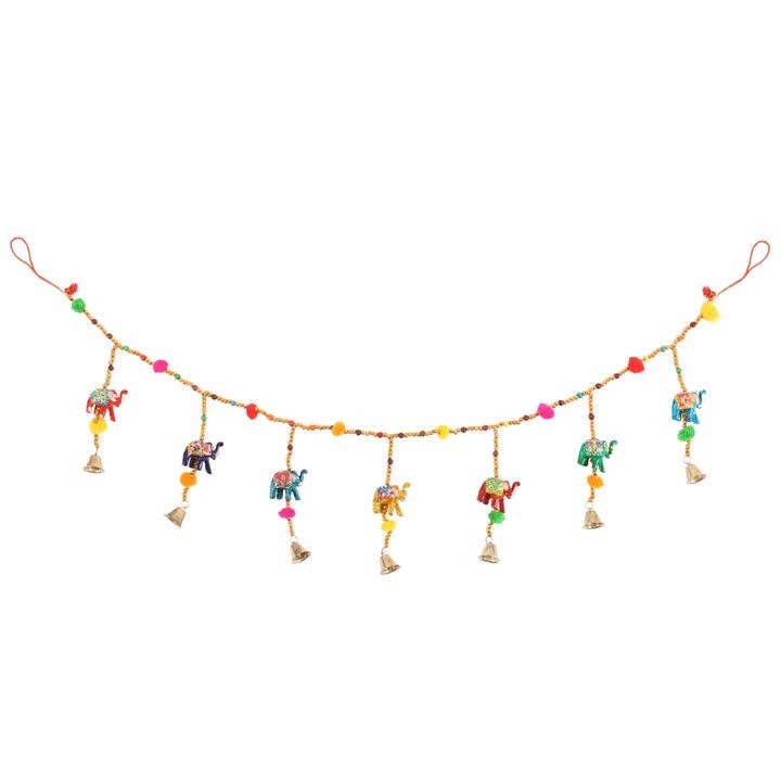 Hanging Elephant Garland with Beads and Bells