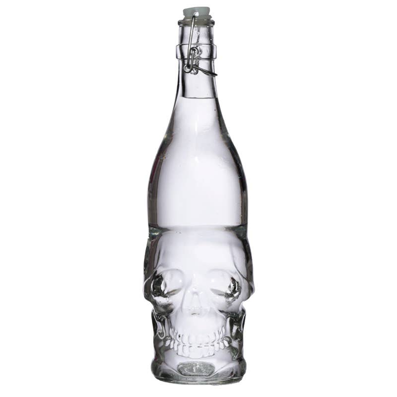 Skulls & Roses Clear Glass Skull Shaped Water Bottle 1L