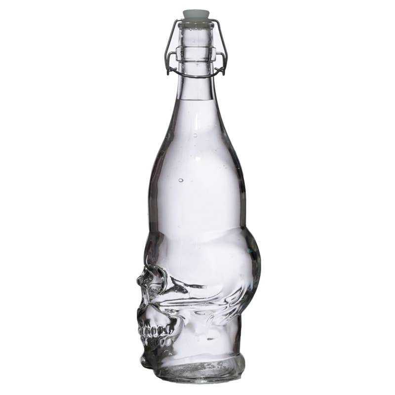 Skulls & Roses Clear Glass Skull Shaped Water Bottle 1L