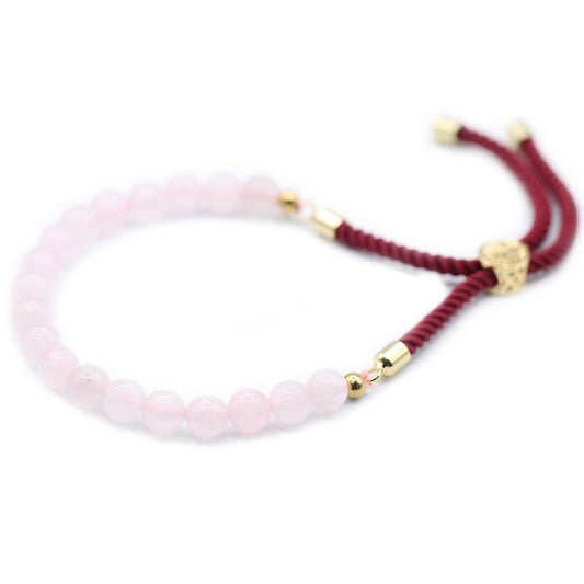 18K Gold Plated Gemstone String Bracelet - Rose Quartz