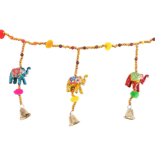 Hanging Elephant Garland with Beads and Bells