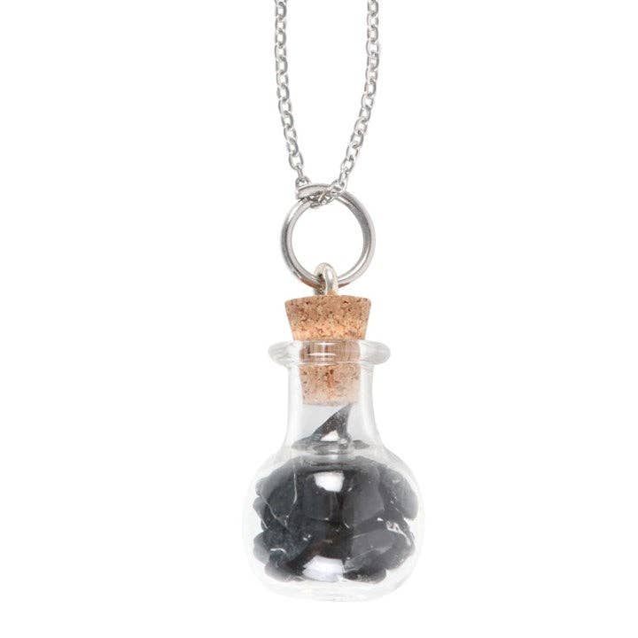 Protection Obsidian Crystal Chip Potion Bottle Necklace