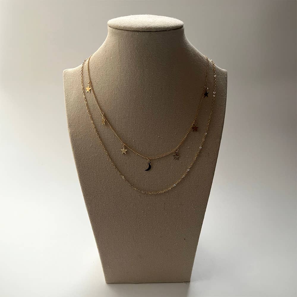 Star & Moon Layered Necklace: Gold