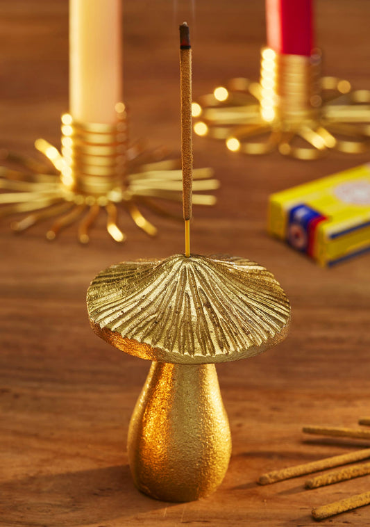 Brass Finish Mushroom Incense Holder