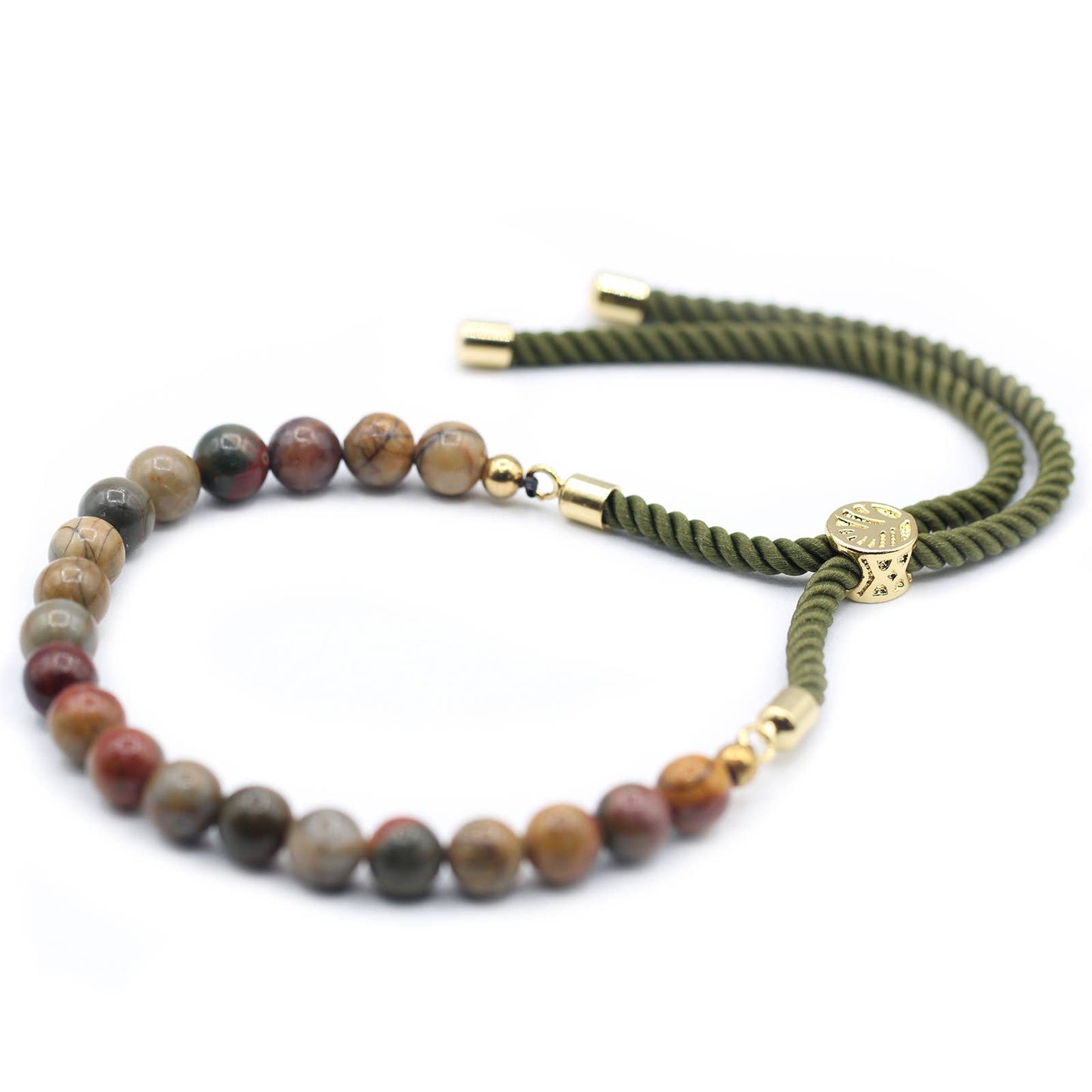 18K Gold Plated Gemstone String Bracelet - Picasso Jasper