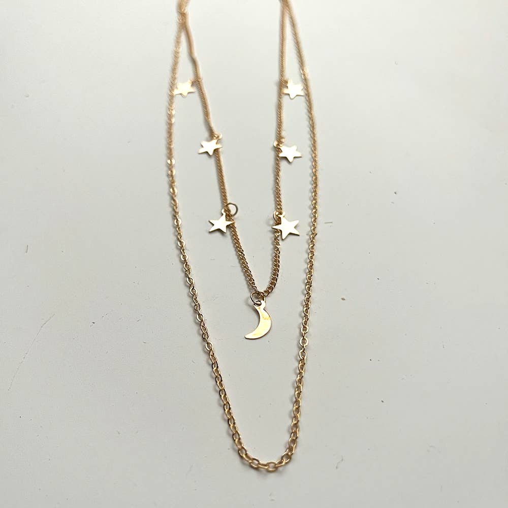 Star & Moon Layered Necklace: Gold