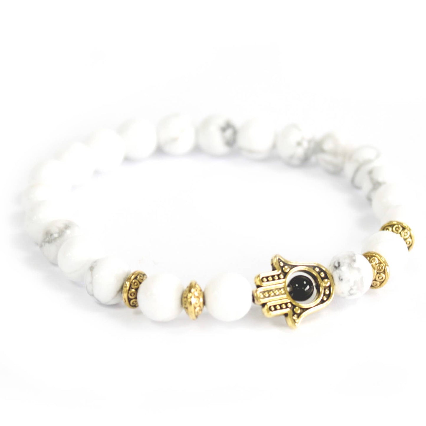 Gold Hamsa/Howlite Stone - Gemstone Bracelet