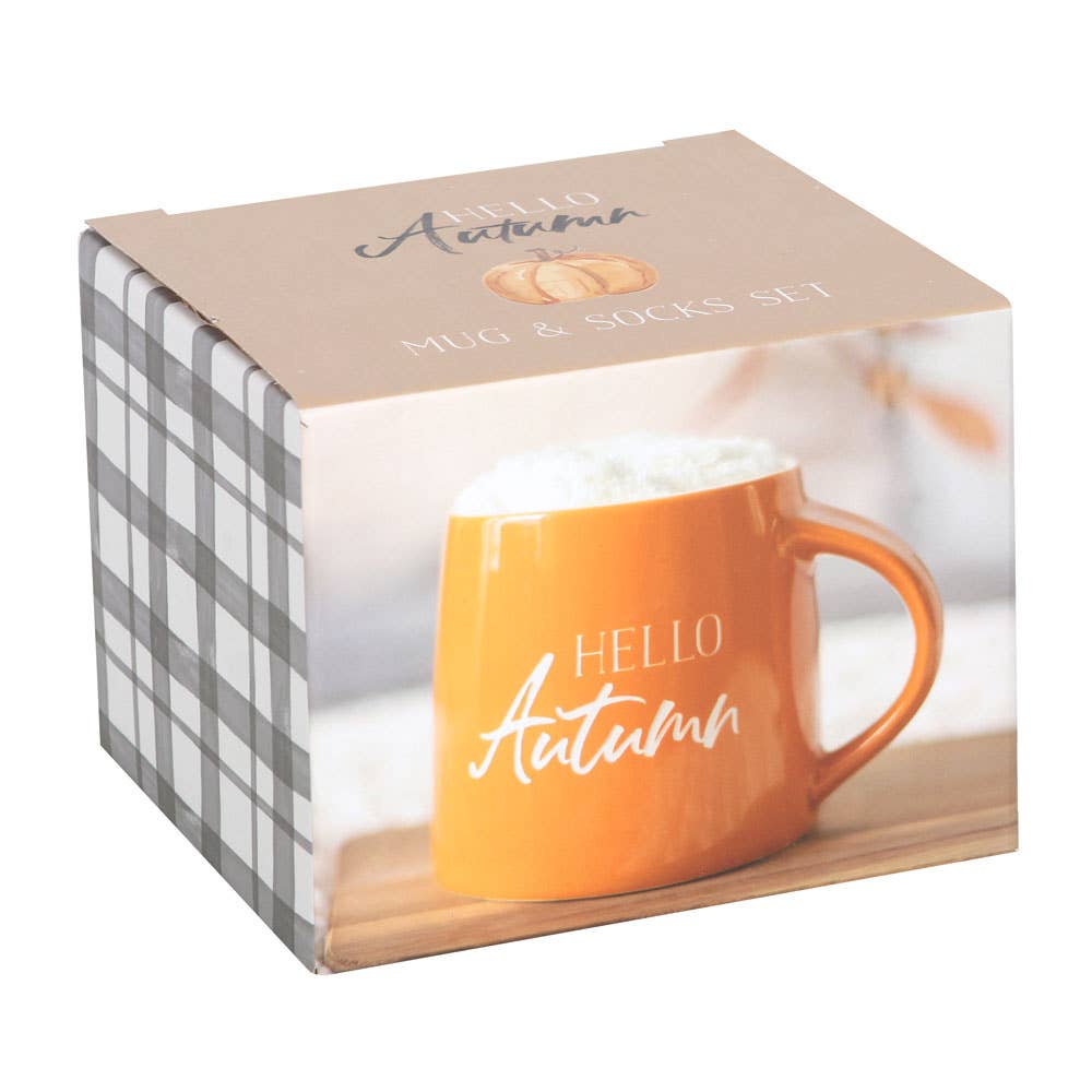 Hello Autumn Fall Mug and Socks Set