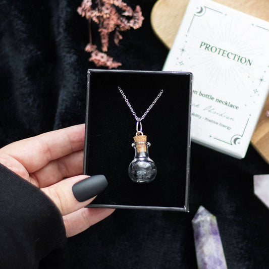 Protection Obsidian Crystal Chip Potion Bottle Necklace