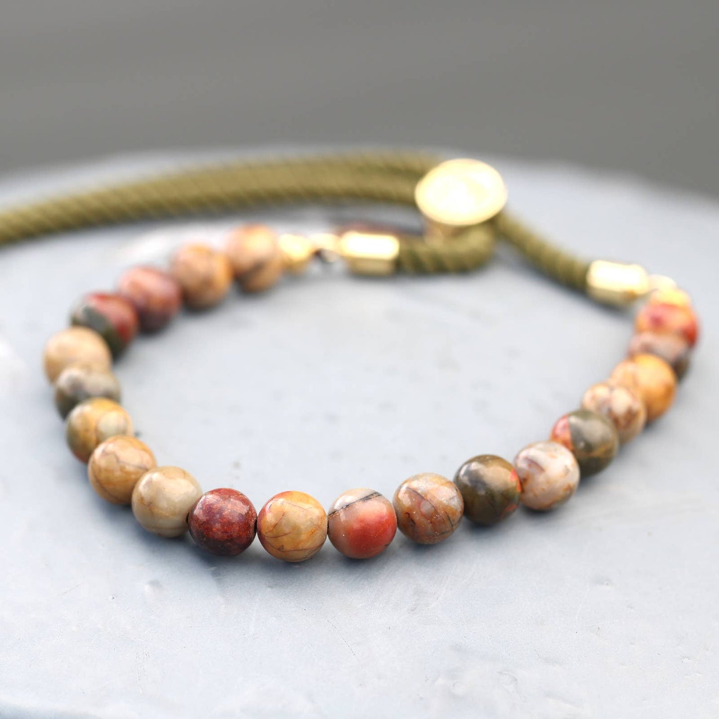 18K Gold Plated Gemstone String Bracelet - Picasso Jasper