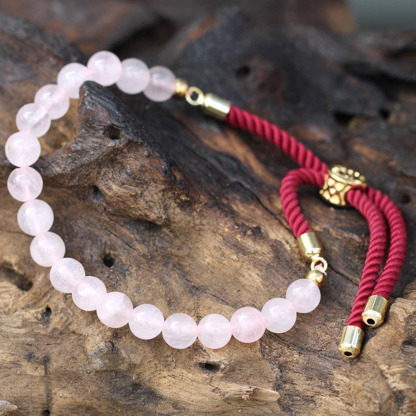 18K Gold Plated Gemstone String Bracelet - Rose Quartz