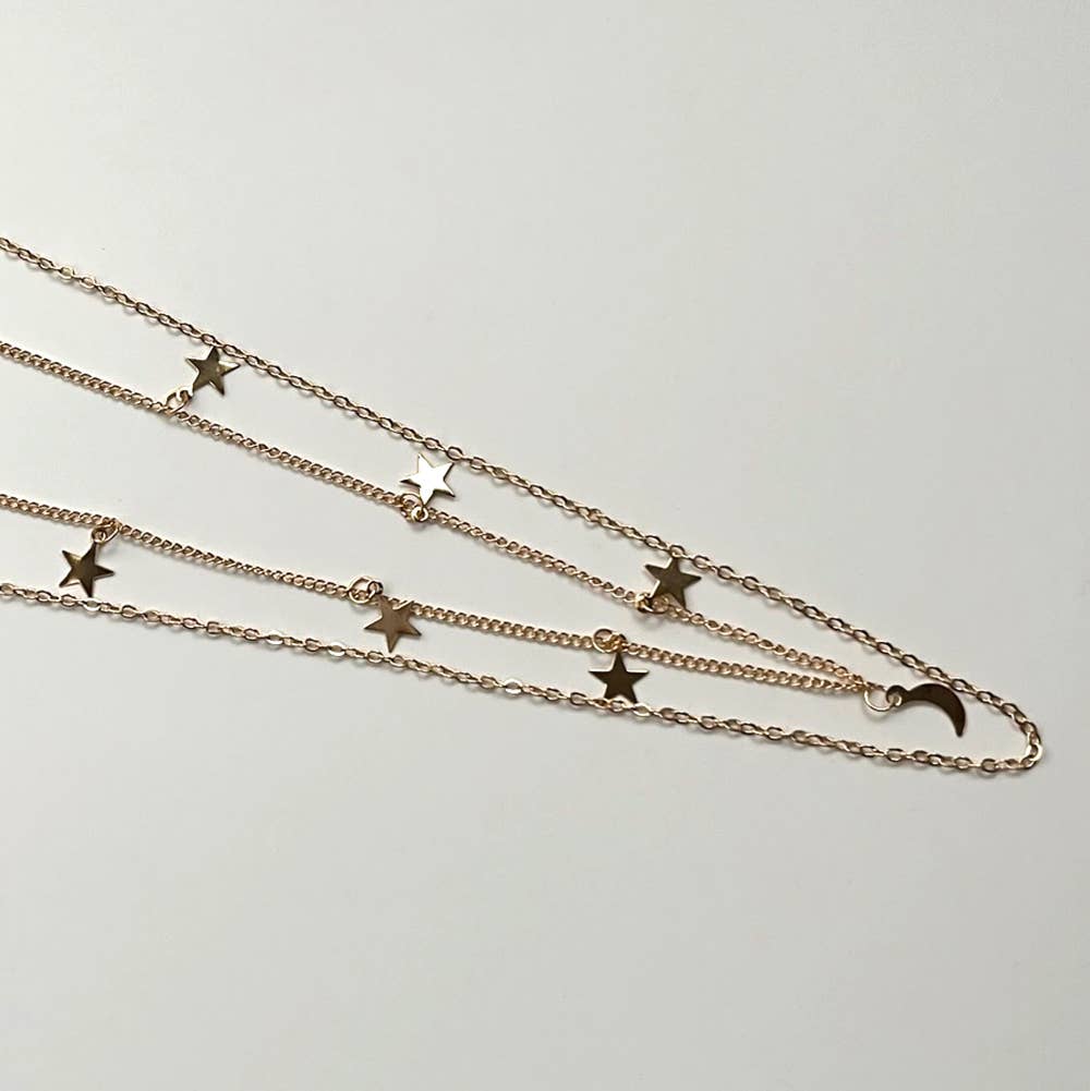 Star & Moon Layered Necklace: Gold