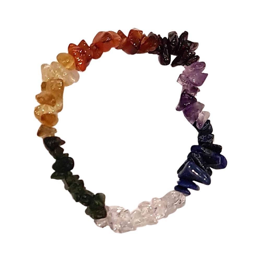 Gemstone Crystals Chip Stretch Bracelets: 7 Chakra